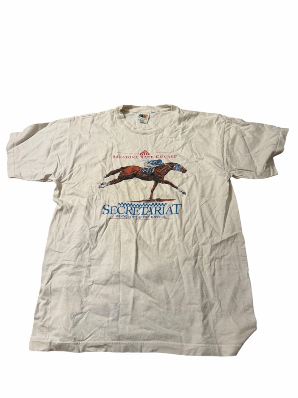 Vintage 90s Saratoga Horse Race Track Secretariat 20th Anniversary Tee Sz L
